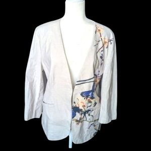 Fairycore neutral linen blend butterflies painted unstructured blazer sz 14